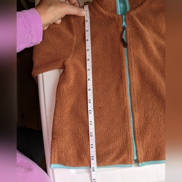 Zutano Fleece Jacket with a Hood. Brown with teal. - Picture 5 of 8